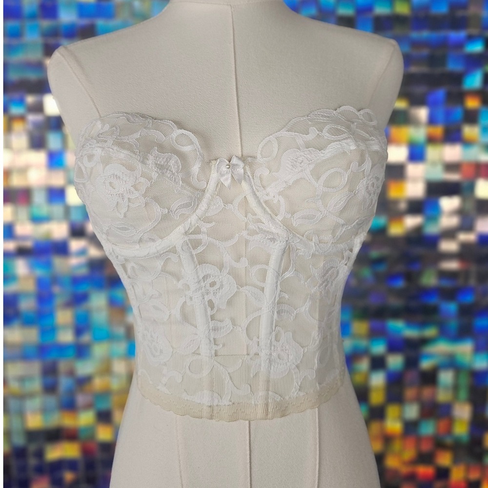 Vintage Victoria's Secret White Floral Lace‎ Boned Corset Bustier